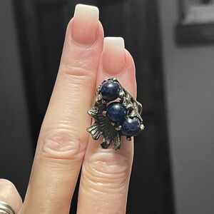 Signed Mateo Taxco Mexico 950 Silver Lapis Brutalist Ring